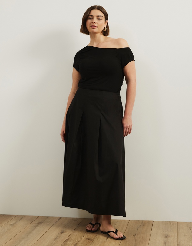 Atmos&Here Curvy - Maren Cotton Pleated Maxi Skirt