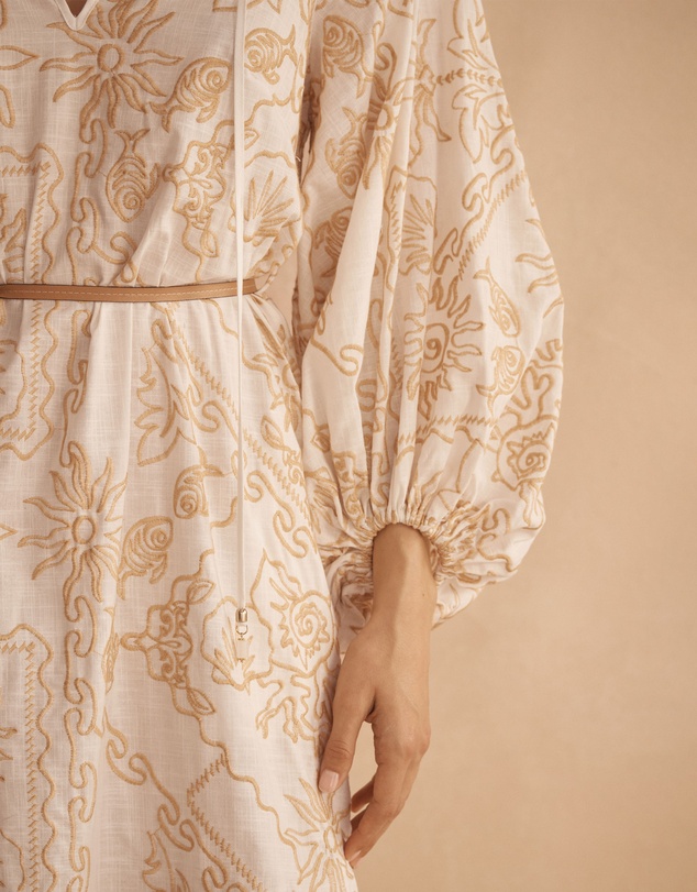 AUR OCEA - Embroidered Billow Sleeve Tunic Dress