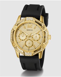 GUESS - Guess Regal Mens Black Gold Tone Multi-function Watch