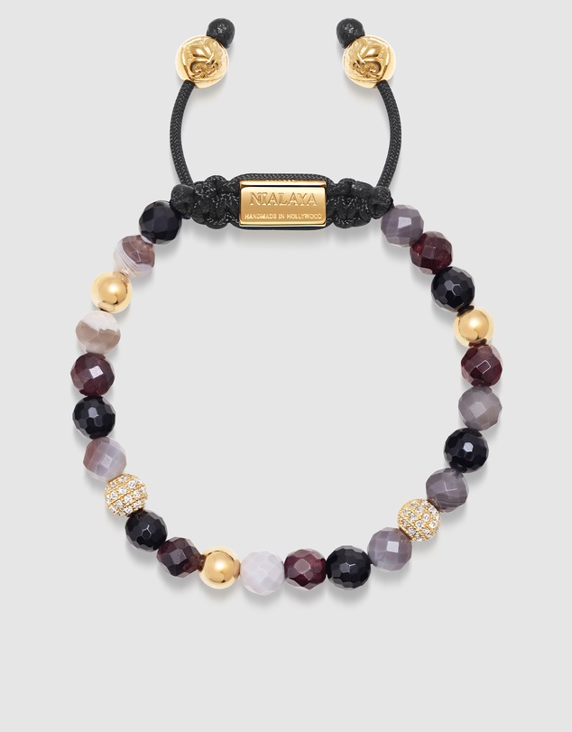 Nialaya Jewellery - Women's Beaded Bracelet with Botswana Agate, Garnet, Agate and Gold