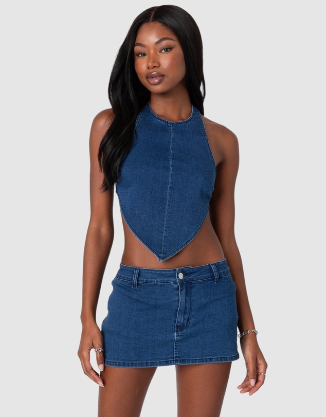 EDIKTED - Sydnie Denim Open Back Top