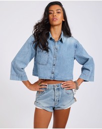ONE TEASPOON - Gracie Cropped Denim Shirt - Misty Blue