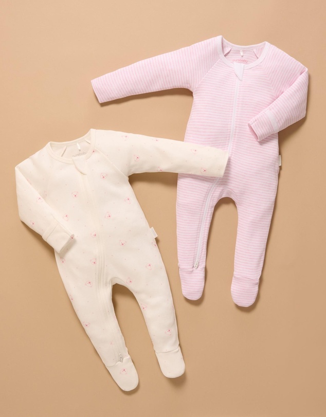 Purebaby - 2 Pack Zip Growsuit -Babies