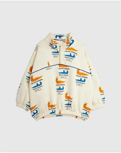 Mini Rodini - Velvet Worms Aop Half Zip Sweatshirt