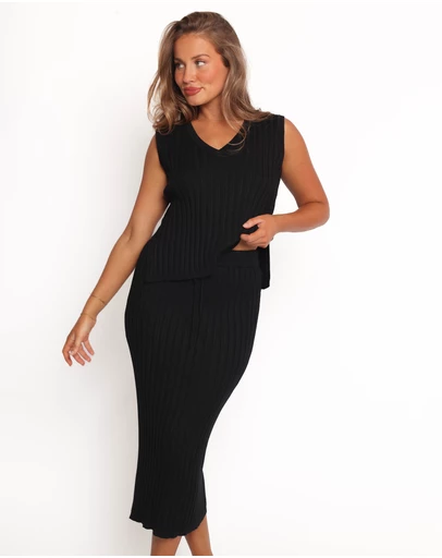 Petal & Pup - Richelle Ribbed Knit Skirt Set - Black