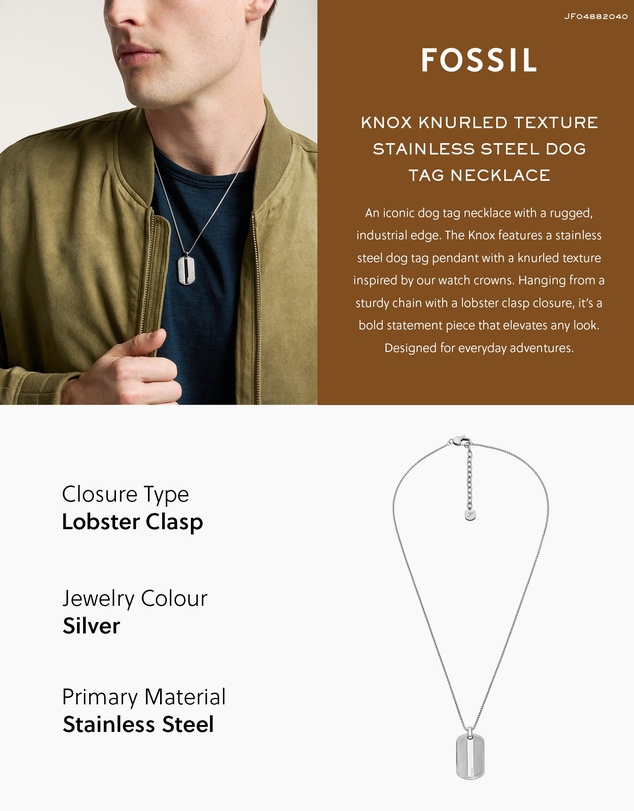 Fossil - Knox Stainless Steel Dog Tag Necklace