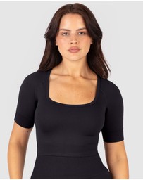 B Free Intimate Apparel - Square Neck Short Sleeve Crop Top & High Waist Midi Biker Shorts