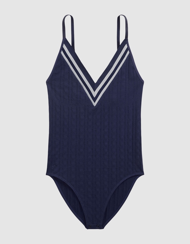 Lauren by Ralph Lauren - Cricket Cable Knit V Neck Lingerie Bodysuit
