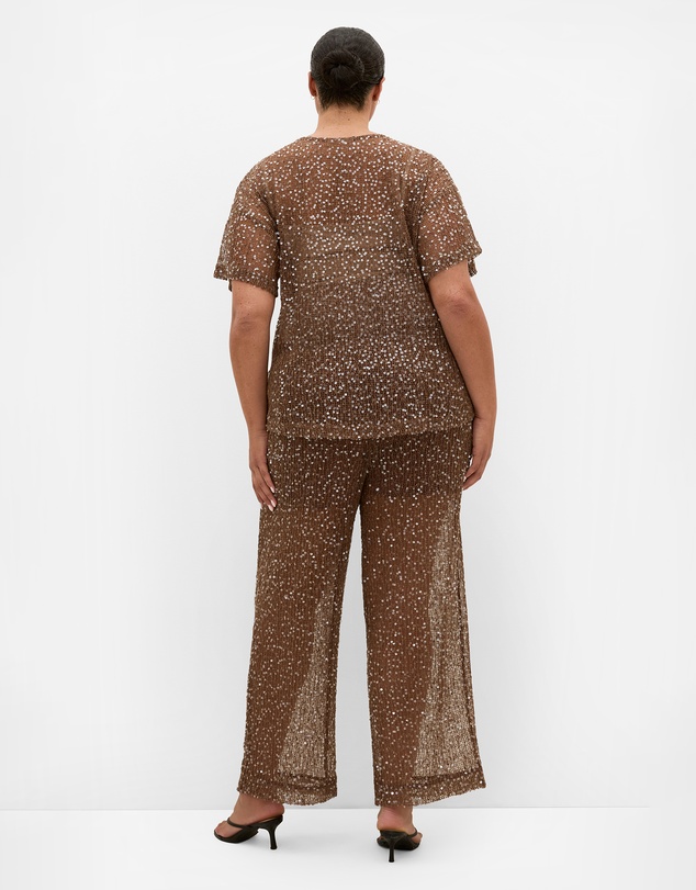 City Chic - Plus size Starlit Sequin Pant - mocha