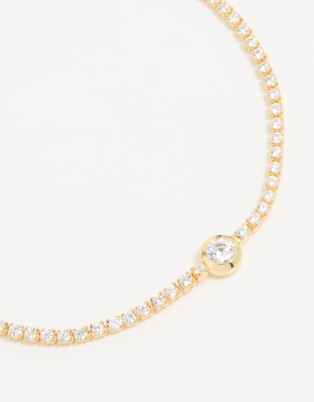 Lovisa - Gold Plated Cubic Zirconia Pave & Round Stone Bracelet