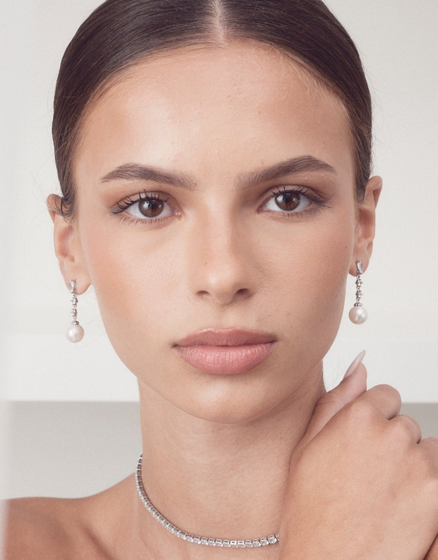 The White Collection - Beatrice - Classic Gold Pearl Bridal Drop Earrings
