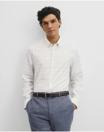 Country Road - Long Sleeve Slim Cut And Sew Grid Shirt