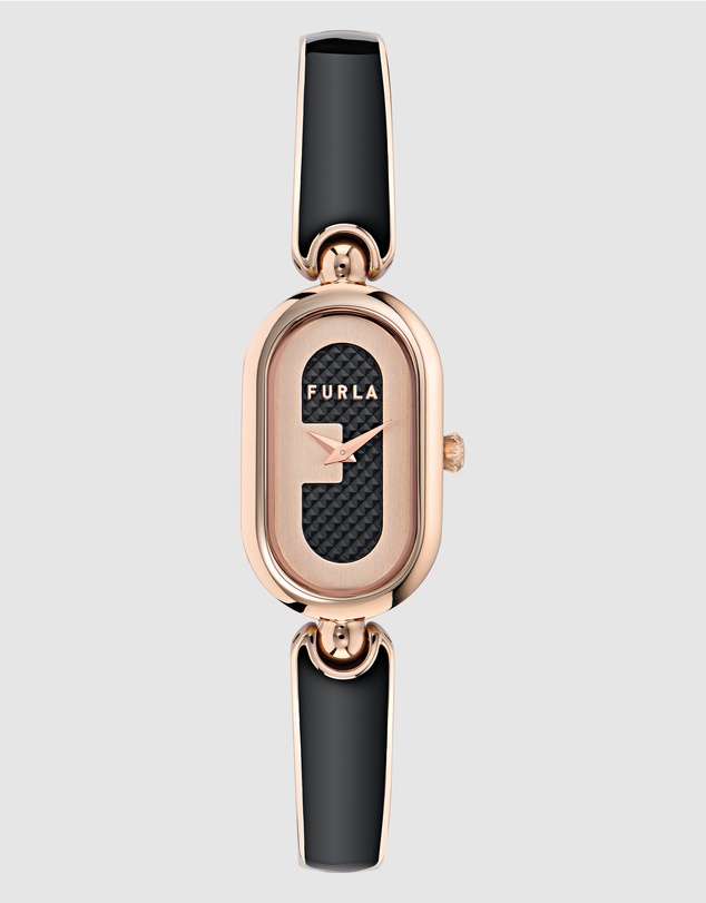 Furla - Ooh Rose Gold-Tone 19mm Black Enamel Bangle Watch