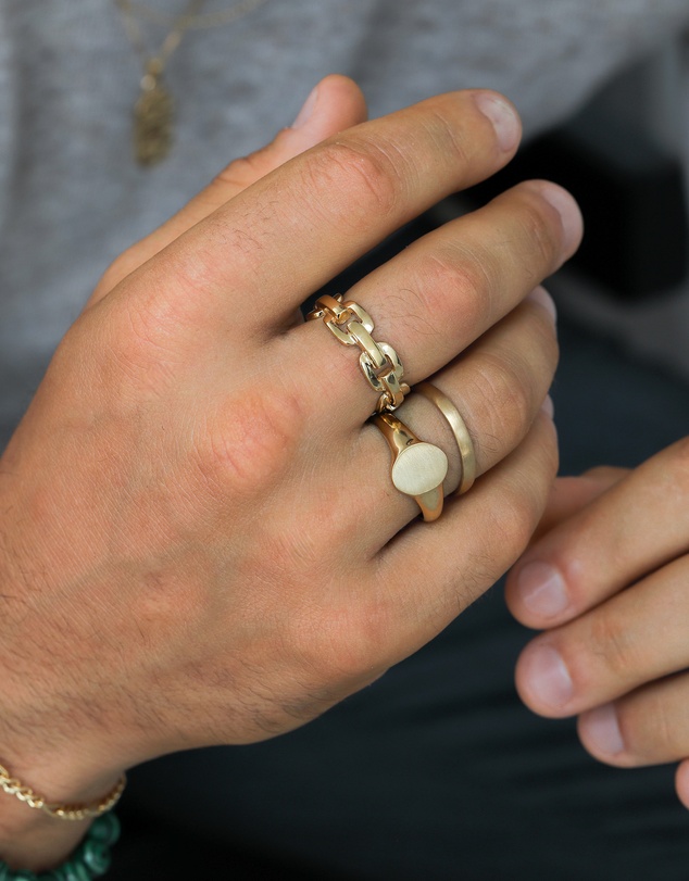Kuzzoi - ICONIC EXCLUSIVE - Classic Band and Signet Ring Set in Gold-Plated 925 Sterling Silver