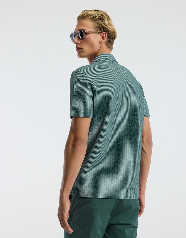Calibre - Striped Seersucker Knit Polo Sea Green