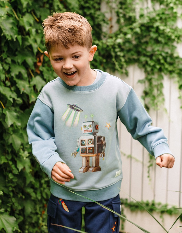 Fleur Harris - 'Out of This World' Robot Sweater in Dusty Teal