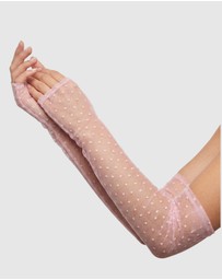 DENTS - Long Tulle Flock Dot Fingerless Mittens Gloves