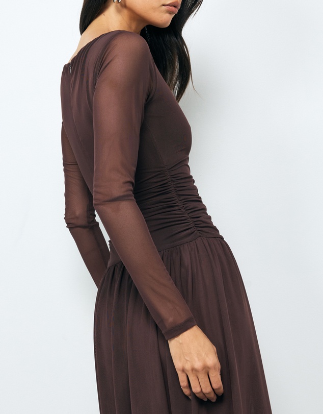 AERE - Lula Boat Neck Mesh Maxi Dress