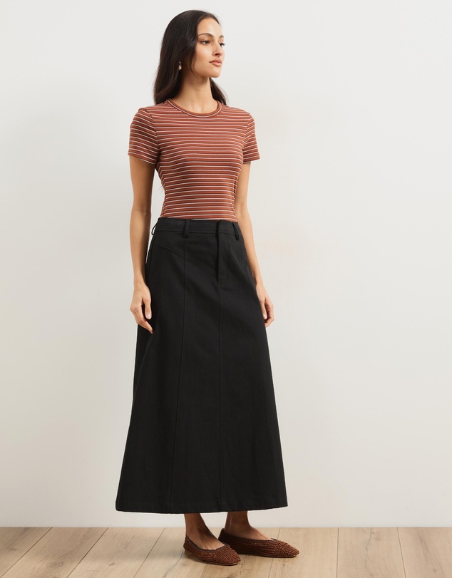 Atmos&Here - Lia A-Line Midi Skirt In Chambray