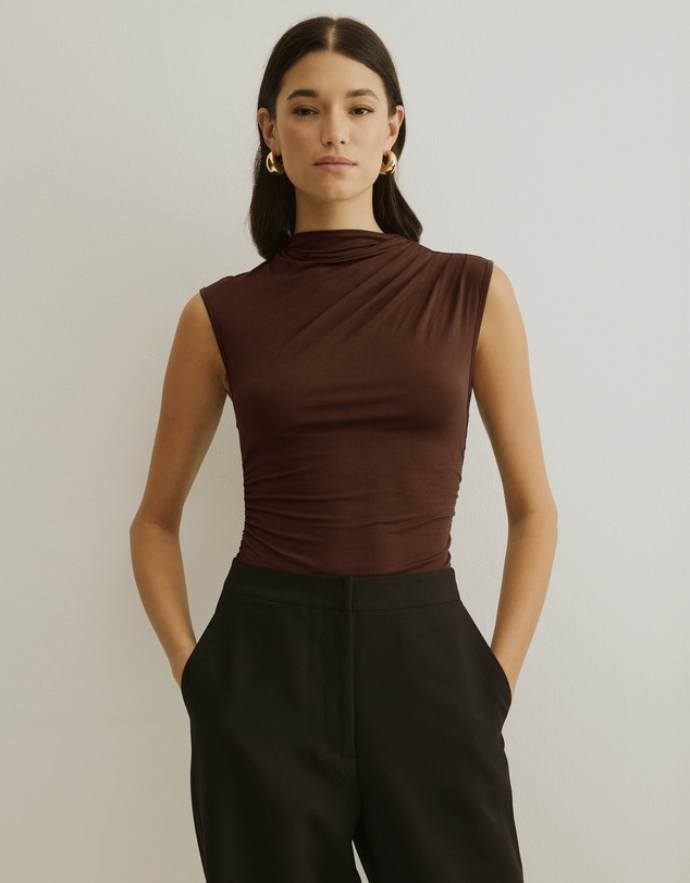 Atmos&Here - Ruched Neck Sleeveless Top