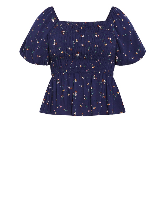 City Chic - Plus size Aire Ditsy Print Top - navy