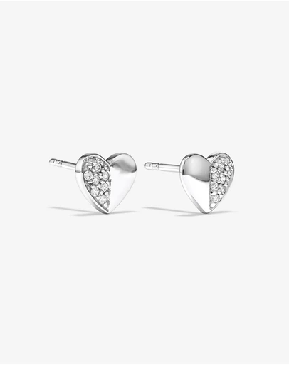 Michael Hill - Pave Heart Stud Earrings with Cubic Zirconia in Sterling Silver