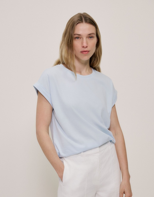 Trenery - Australian Cotton Cuff Sleeve T-shirt in Ice Blue