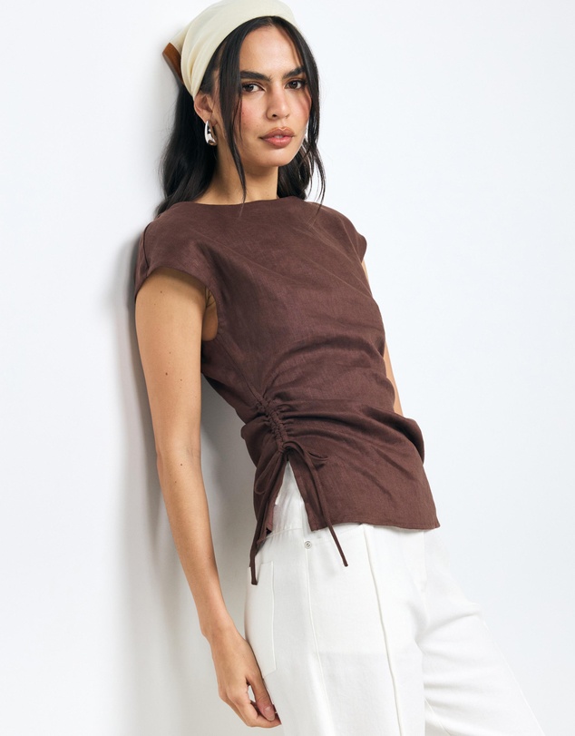 AERE - Zoe Linen Side Tie Top