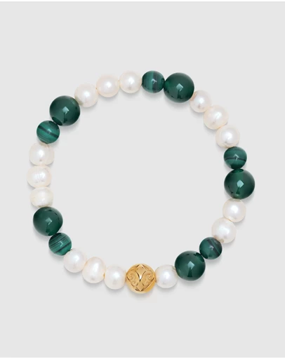Nialaya Jewellery - Wristband with Pearls and Malachite