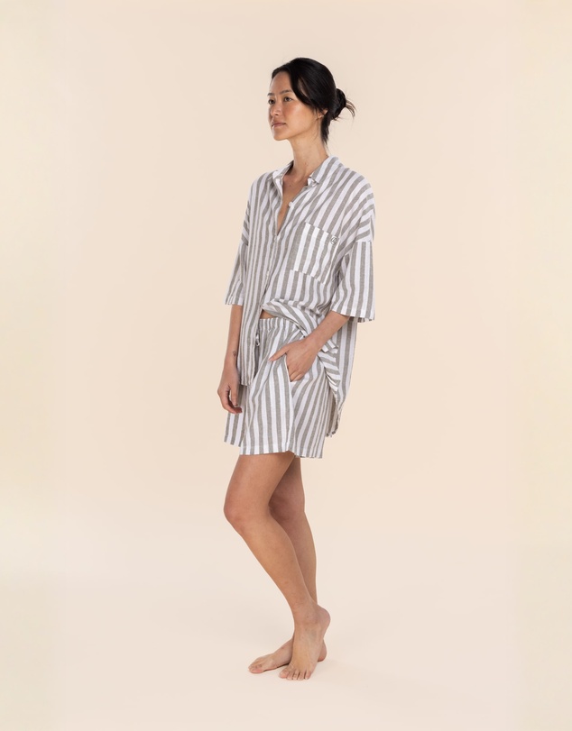 Gingerlilly - Evie Olive Stripe Linen Short Set