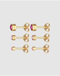 Elli Jewelry - Earrings Set Stud Crystals Pink in 925 Sterling Silver Gold Plated
