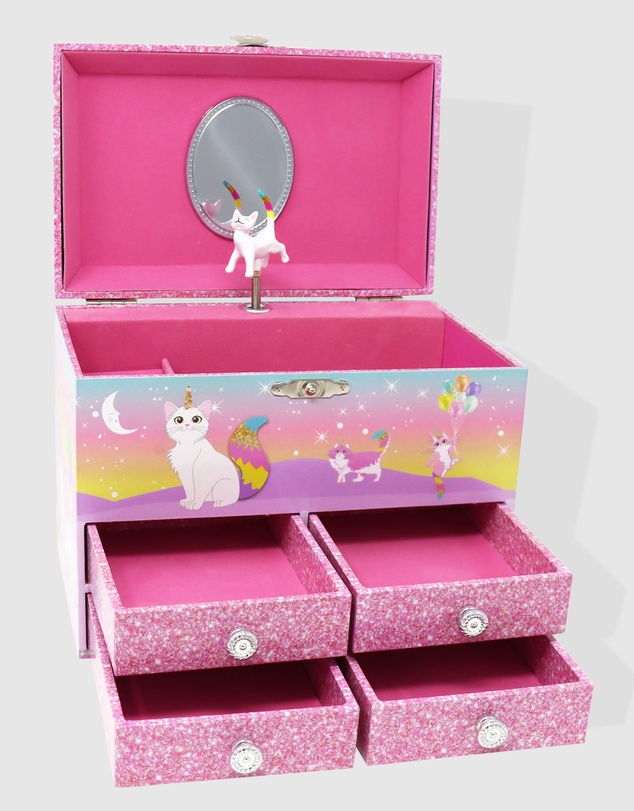 Pink Poppy - Caticorn Dreams Medium Musical Jewellery Box
