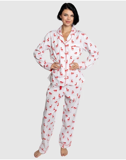 Sant And Abel - Women's Reindeer Red Long PJ Set
