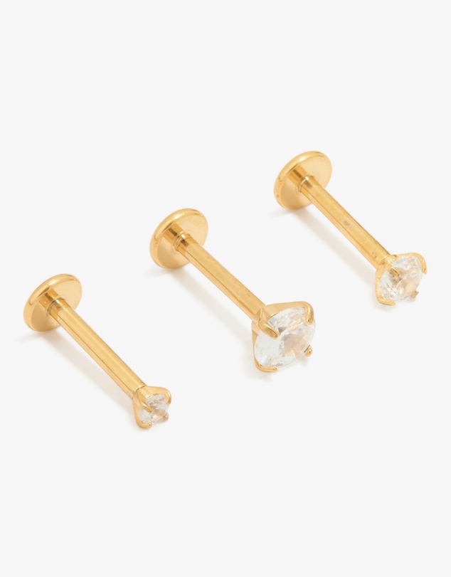 Lovisa - Gold Plated Titanium Cubic Zirconia & Plain Flat Back Studs 3-Pack