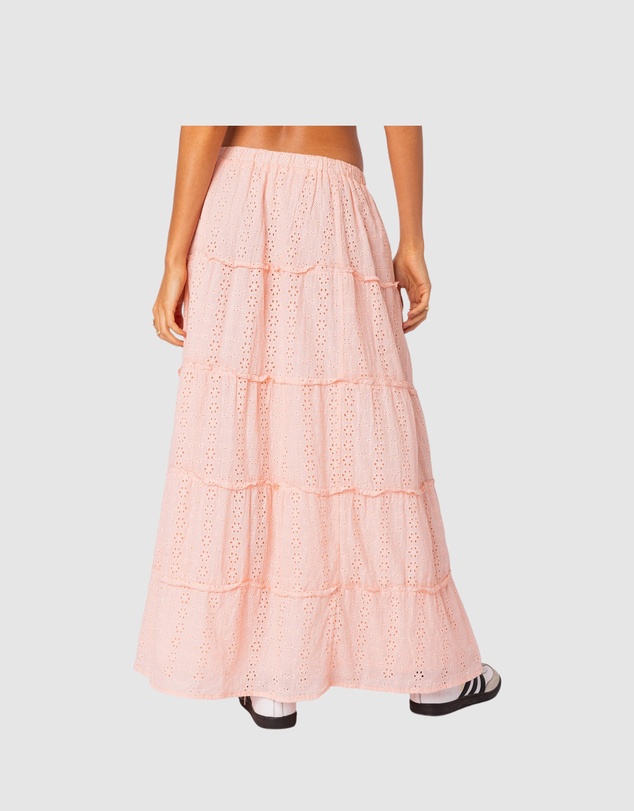 EDIKTED - Tiered Eyelet Slitted Maxi Skirt