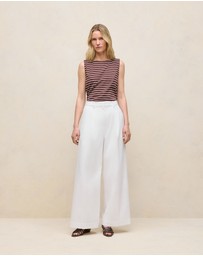Trenery - Modal Cotton Stripe Boatneck Tank in Espresso