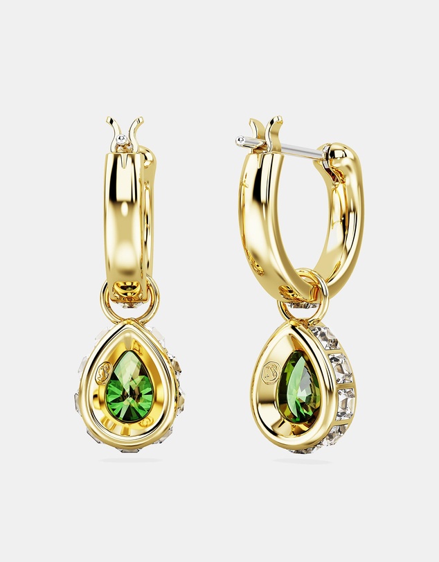 Swarovski - Chroma drop earrings, Pear cut, Green, Gold-tone plated