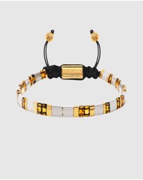 Nialaya Jewellery - Men's Bracelet With White, Marbled Amber And Gold Miyuki Tila Beads