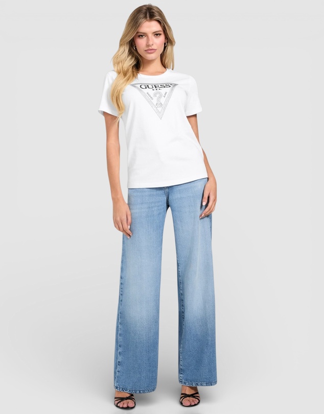 GUESS - Short Sleeve Crewneck Krystal Triangle T-Shirt