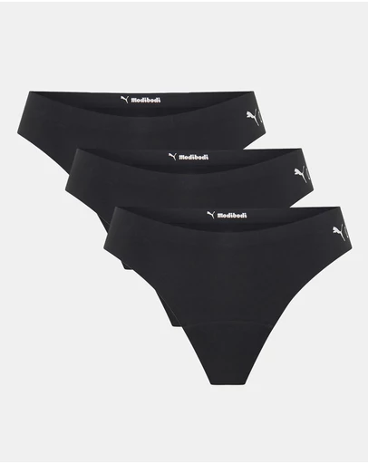 Modibodi - Puma X Modibodi Seamfree Active Period Thong 3 Pack Light-Moderate - Onyx Grey