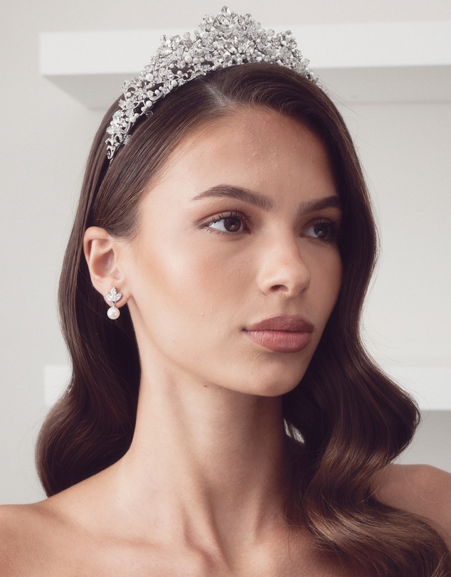 The White Collection - Lola - Delicate Silver Pearl Bridal Earrings