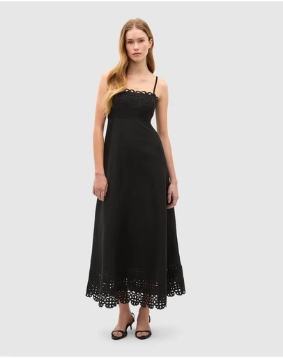 Seed Heritage - Linen Blend Cutwork Midi Dress