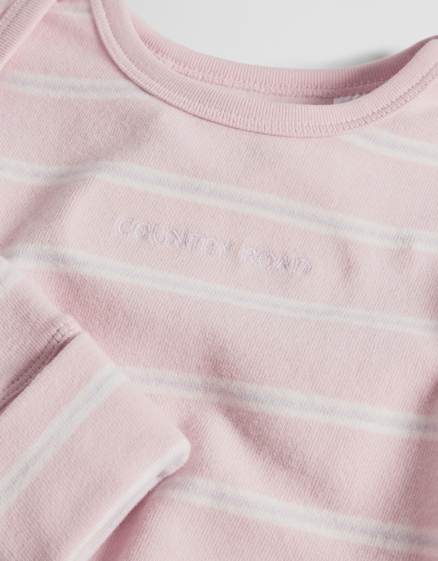 Country Road - Organically Grown Cotton Stripe Logo Long Sleeve Bodysuit