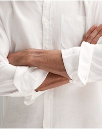 Trenery - Regular Fit Linen Piece Dyed Long Sleeve Shirt in White