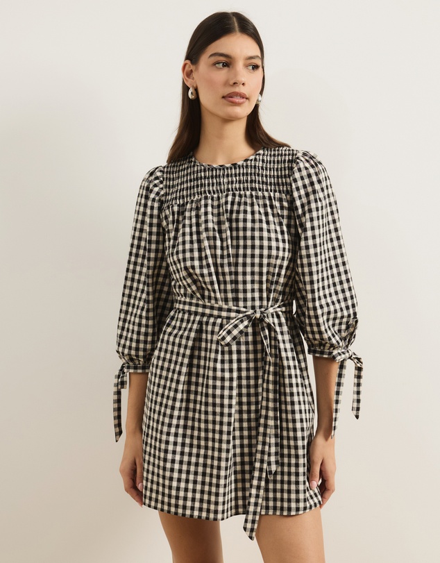 Atmos&Here - Hana Gingham Mini Dress With Tie Waist