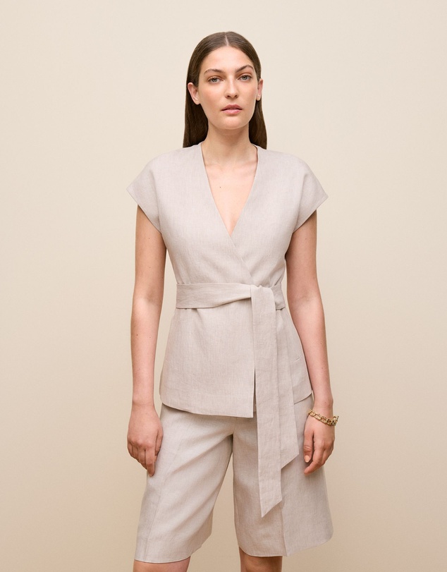 Trenery - Yarn Dyed Linen Cap Sleeve Vest in Flax