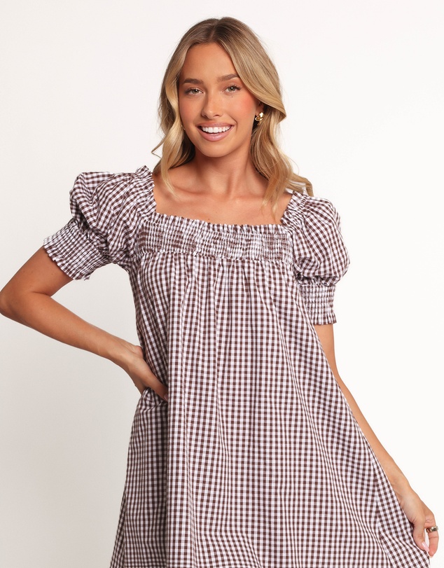 Petal & Pup - Kennedy Smock Mini Dress - Chocolate Gingham