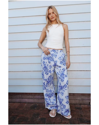 Petal & Pup - Braxton Wide Leg Cuff Pants - Paisley Blue Stripe