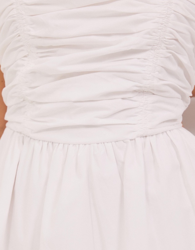 Calli - Strapless Gathered Midi Dress