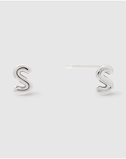 Wanderlust + Co - Alphabet Bubble Silver Stud Earrings - Letter S